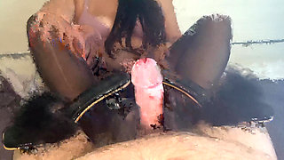 Footjob POV with Fur Shoes