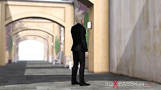 Adorable fem at cartoon trailer