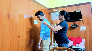 Hot Indian desi girls ladies tailor was measuring the boy seeing shop empty they had sex..