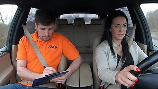 Driving instructor tears her ripe pussy apart in sexy outdoor scenes