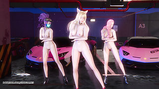 [mmd] Girl Crush - Drive Ahri Seraphine Akali Hot Naked Dance League of Legends Hentai