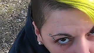 Outdoor blowjob at the lakes with cum in mouth and swallowing