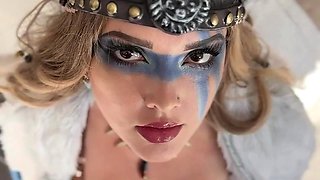 Buxom temptress in costume gets pounded hard POV style