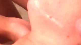 Brunette slut gets bukkake facialized in casting orgy