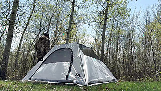 Setting Up Camp while Flashing and Teasing Outdoors