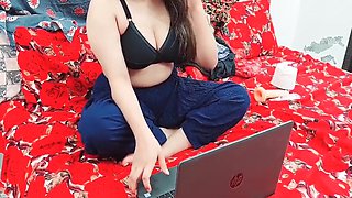 Pakistani Mom Watching Porn On Laptop And Masturbating With Dildo In Ass And Pussy With Loud Moaning