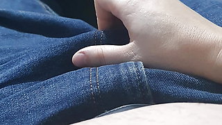 Step mom hand slip on step son jeans touching his