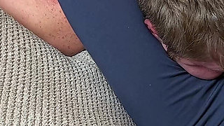 Cruel Headscissors in Blue Leggings on the Couch