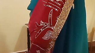 Desi Indian Tamil Hotwife Teases Sugar Daddy in Pink Bra and Saree with Navel Show at Hotel!