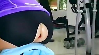 Sexy Hairy MILF Trains in Gym with Butt Plug in Asshole