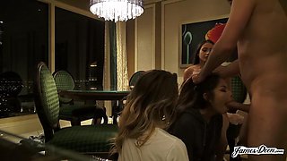 LATE NIGHT ORGY WITH THREE HOT TEENS FUCKING AND SUCKING FOR A BIG LOAD