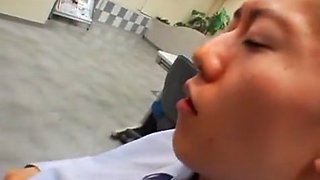 Japanese office girl gets fucked by two