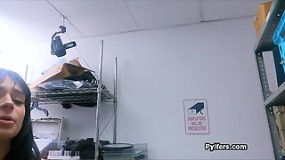 Petite Hispanic thief blows penis at the office