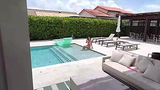 I found a busty young slut with huge boobs, who agreed to suck my cock and ride it near a swimming pool