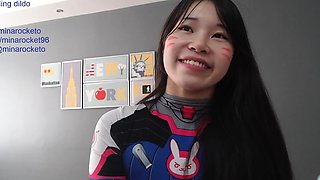 Japanese teen spreads legs for toys and cock