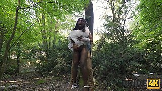 Sexy Ebony Runaway Bride Fucks With an Insurance Agent In the Woods While Her Fiancé Is Looking For Her