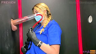 Hot Blonde Nurse in Scrubs Teases and Ruins 3 Orgasms at Gloryhole After Work