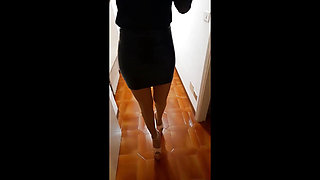 MILF with Extreme High Heels and Pantyhose Walking