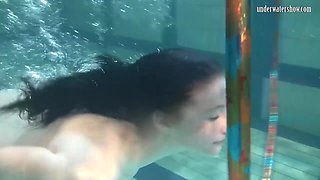 Sweet Slim Brunette Hotties Pretend Mermaids Playing Hot Lesbian Games Underwater