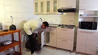 Boss fucks they've made in the kitchen after catching her
