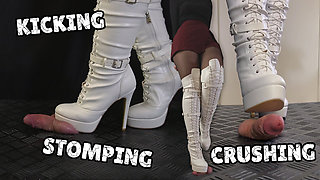 Kicking, Stomping, and Crushing your Cock in White Knee High Heels
