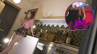 Super hot beautiful new wife takes her g-string dental floss thong off under her mini college skirt to flash pussy and ass