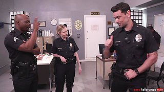 BBC cops fuck blonde Rebel Rhyder in police office gangbang