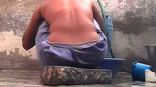 Married stepsister was opening blouse at brother's house Brother pressed big breasts to take bath Sister went to open bathroom