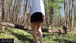 Beautiful Woman Undressing and Walking Nude with a Clit Pump Outdoors in a Public Forest
