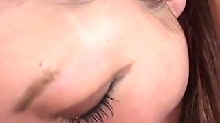 19 year old Asian cutie with a hairy twat gives a blowjob and eats cum