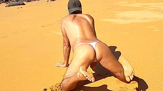 Ladysilva crossdresser showing off her hot ass in panties on the beach