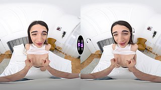 Hot brunette with long hair has sex directly in the camera