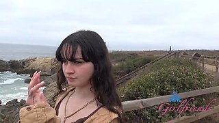 Vacation fun with sweet and innocent Remi Raw behind the scenes blowjob in the car: Porn