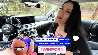 Insane big-chested stepmom gives risky public blowjob, jizz