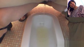 Hairy pussy asians piss into public toilet