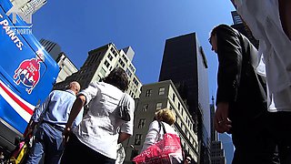 Street voyeur follows a delightful blonde with a perfect ass