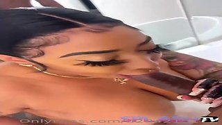 Big-Titted, Ebony bbw with tats is impatiently inhaling a rigid manmeat, before getting rammed with it
