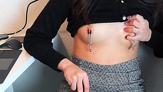 Blonde tight pussy babe solo toy fun in glamour masturbation