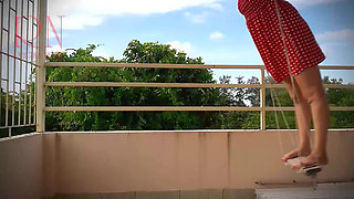 Beutiful lady swinging without panties on a swing outdoors. Slow motion 127 f