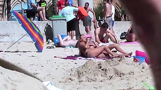 Public lesbian games on vacation with blondes