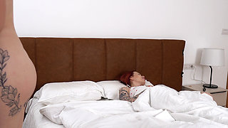 Step Mom and Step Sister Share Bed with Step Son in Naughty Hotel Romp
