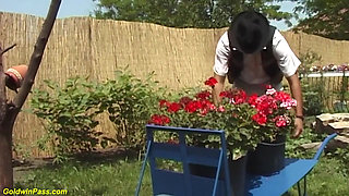 82 years old Stepmom outdoor fucked