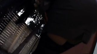 Gorgeous brunette in lingerie ass fucked outdoors