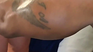 Oiled up Blonde MILF Gives First Foot Job