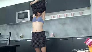 Lulu strips naked sitting in her kitchen - WeAreHairy