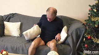 Grandpa fucks tight teen pussy hard and cums deep