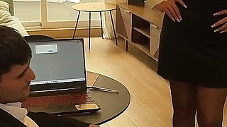 Office Threesome - Two Secretaries Fuck Their Boss