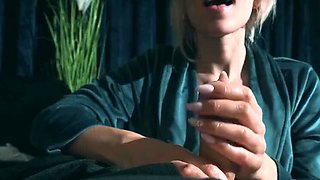 Blonde Milf Gives Relaxing Cock Massage to Husband After Work - Hot Amateur Handjob & Cumshot