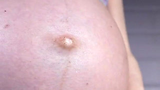 9 Month Pregnant Belly Is Hungry. Teasing & Close up