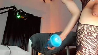 Tattood shemale tranny plays with ass during masturbation